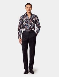 Slim Fit Black & Blue Floral Curtis Shirt