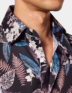 Slim Fit Black & Blue Floral Curtis Shirt