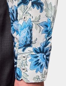 Slim Fit White & Blue Floral Diamond Weave Curtis Shirt