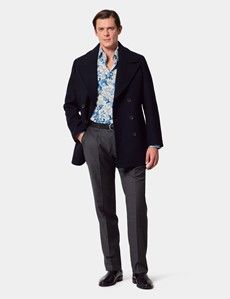 Slim Fit White & Blue Floral Diamond Weave Curtis Shirt