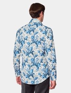 Slim Fit White & Blue Floral Diamond Weave Curtis Shirt