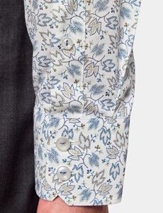 Slim Fit White & Blue Floral Diamond Weave Curtis Shirt