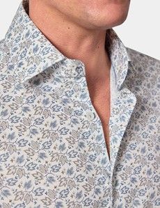 Slim Fit White & Blue Floral Diamond Weave Curtis Shirt