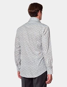 Slim Fit White & Blue Floral Diamond Weave Curtis Shirt