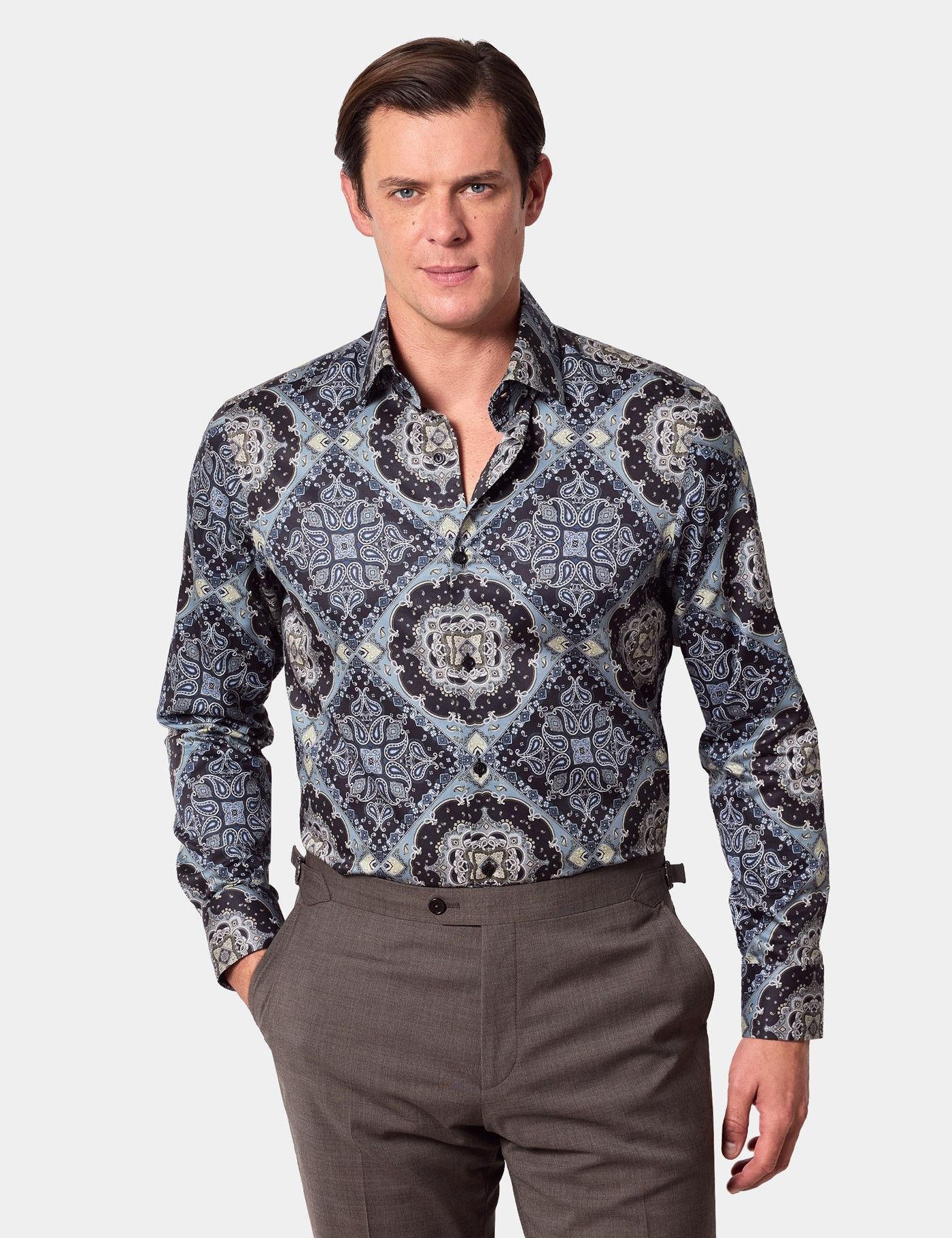 Slim Fit Black & Grey Paisley Curtis Shirt