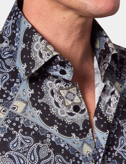 Slim Fit Black & Brown Paisley Curtis Shirt