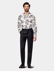 Slim Fit White & Black Floral Diamond Weave Curtis Shirt