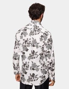 Slim Fit White & Black Floral Diamond Weave Curtis Shirt