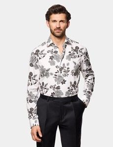 Slim Fit White & Black Floral Diamond Weave Curtis Shirt