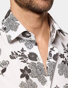 Slim Fit White & Black Floral Diamond Weave Curtis Shirt