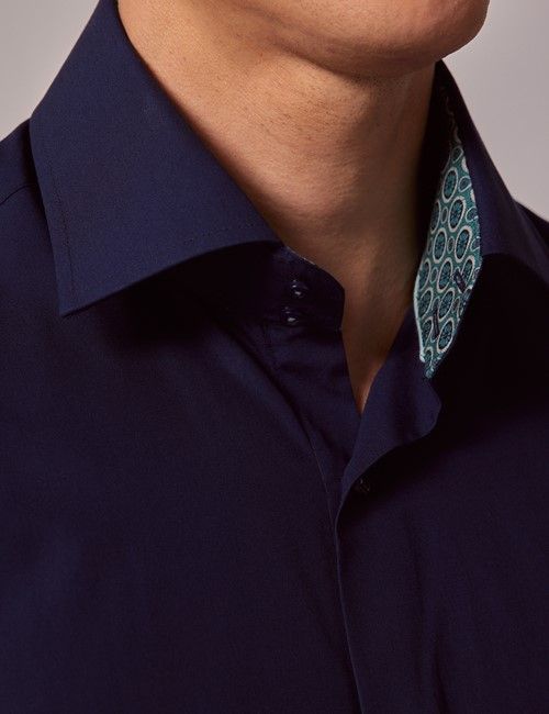 Navy Slim Shirt - Contrast Detail - Mid-Collar-preview