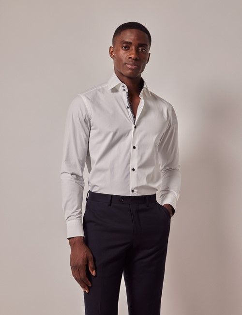 White Slim Shirt - Contrast Detail - Mid-Collar