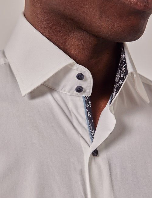 White Slim Shirt - Contrast Detail - Mid-Collar-preview