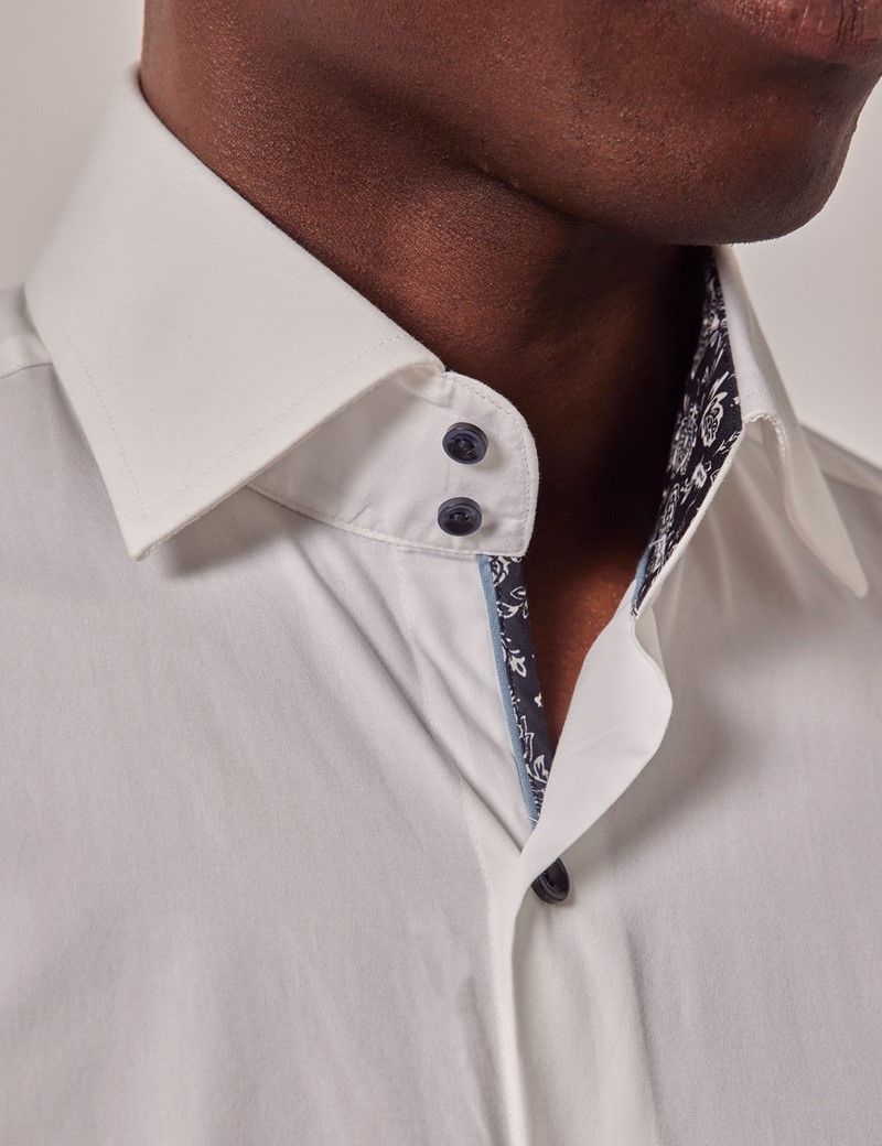 Men's White Slim Shirt - Contrast Detail - Mid-Collar | Hawes & Curtis