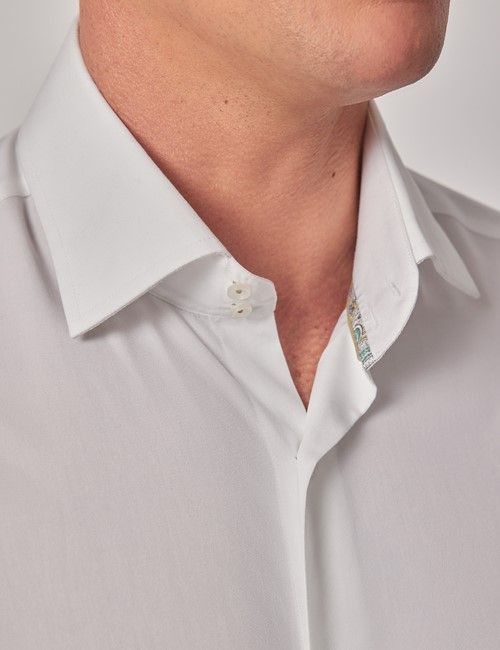 White Slim Curtis Shirt - Contrast Detail - Mid-Collar-preview