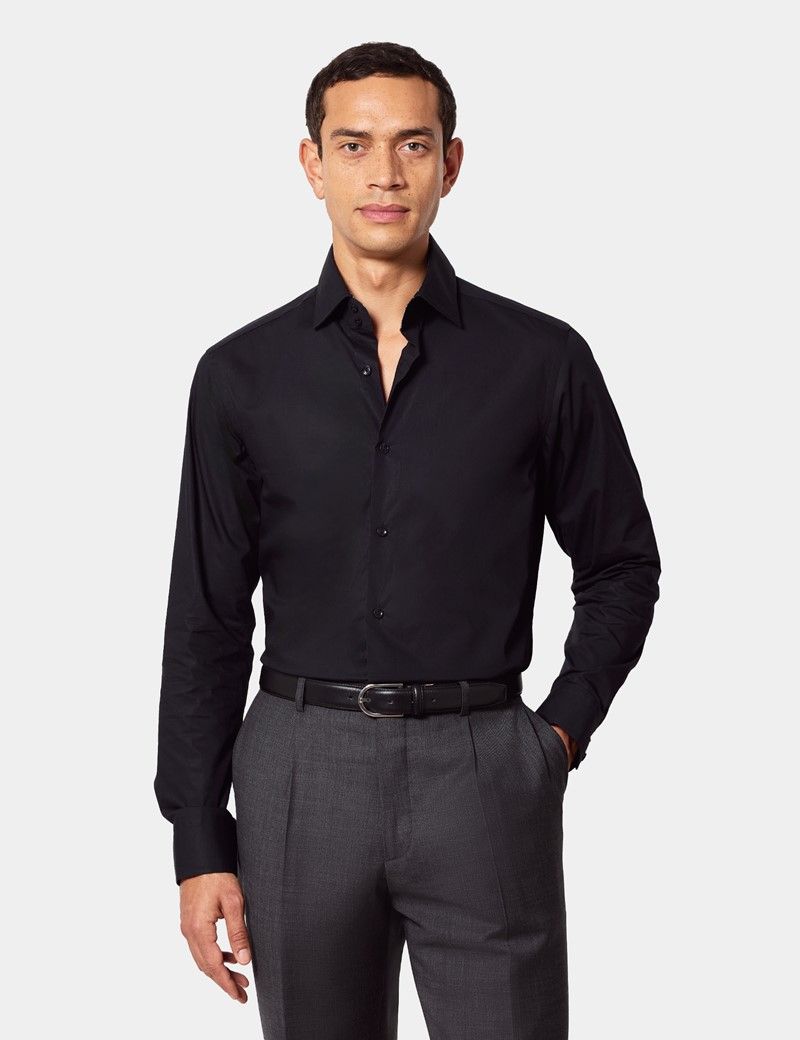 Slim Fit Black Curtis Shirt - Contrast Detail