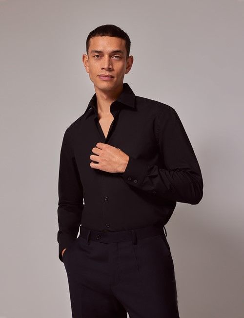 Black Slim Curtis Shirt - Mid-Collar