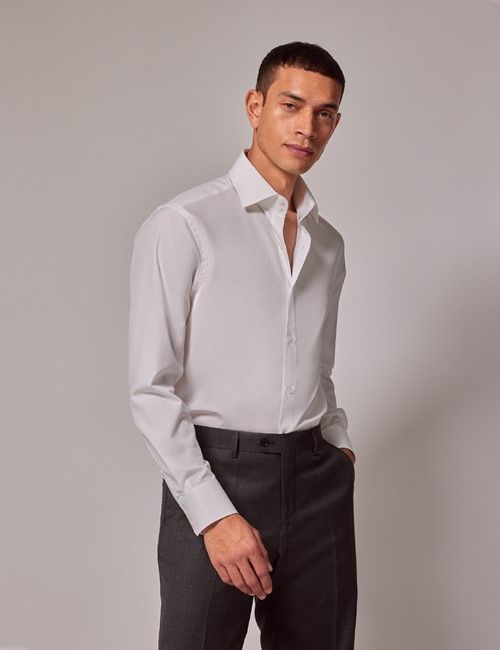 White Slim Curtis Shirt - Mid-Collar