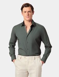 Slim Fit Green Curtis Shirt - Contrast Detail