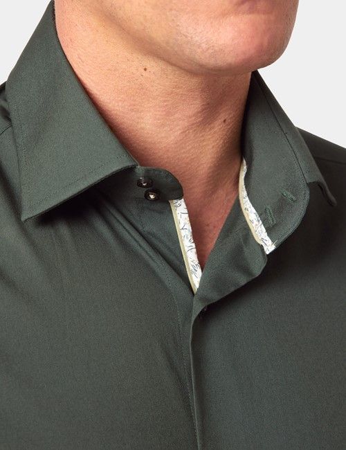 Green Slim Stretch Shirt - Contrast Detail - Mid-Collar-preview