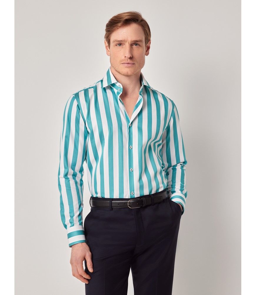 Blue/White Stripe Grandad Collar Shirt | WHISTLES | Whistles