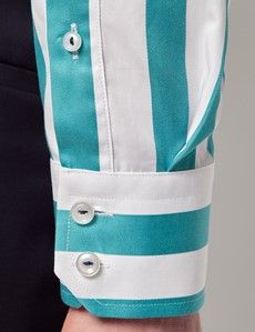 Teal & White Wide Stripe Slim Curtis Shirt - Mid-Collar-preview4