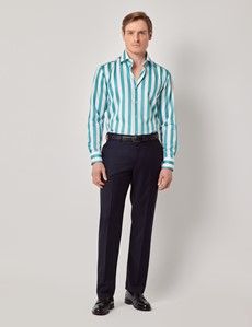 Teal & White Wide Stripe Slim Curtis Shirt - Mid-Collar-preview5