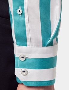 Slim Fit Teal & White Wide Stripe Curtis Shirt