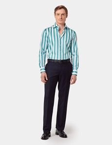 Slim Fit Teal & White Wide Stripe Curtis Shirt