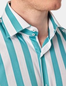 Slim Fit Teal & White Wide Stripe Curtis Shirt