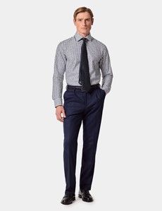 Slim Fit Navy & White Stripe Jacquard Curtis Shirt