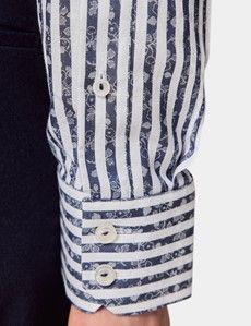 Slim Fit Navy & White Stripe Jacquard Curtis Shirt