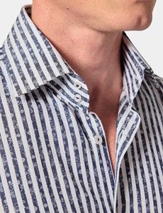 Slim Fit Navy & White Stripe Jacquard Curtis Shirt