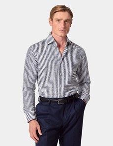 Slim Fit Navy & White Stripe Jacquard Curtis Shirt