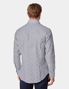 Slim Fit Navy & White Stripe Jacquard Curtis Shirt