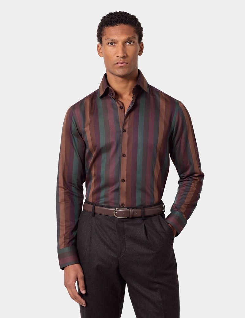 Slim Fit Wine & Brown Stripe Curtis Shirt