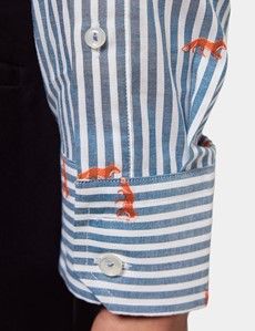 Slim Fit Blue & White Dobby Fox Stripe Curtis Shirt
