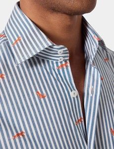 Slim Fit Blue & White Dobby Fox Stripe Curtis Shirt