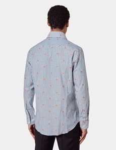Slim Fit Blue & White Dobby Fox Stripe Curtis Shirt