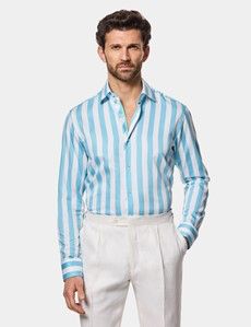 Slim Fit Blue & White Bengal Stripe Curtis Shirt