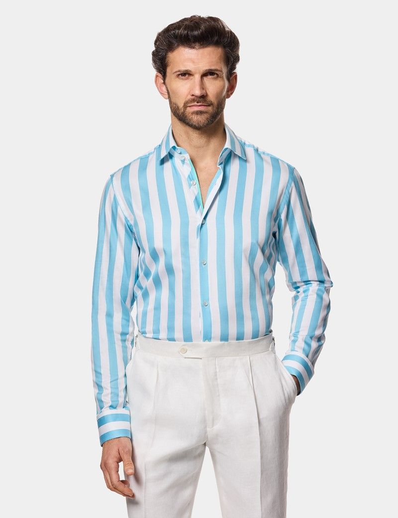 Slim Fit Blue & White Bengal Stripe Curtis Shirt