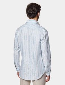 Slim Fit White & Light Blue Jacquard Stripe Curtis Shirt