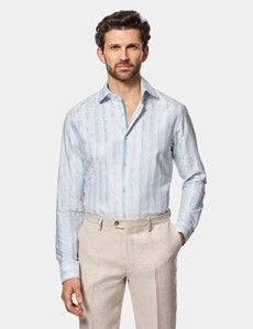 Slim Fit White & Light Blue Jacquard Stripe Curtis Shirt