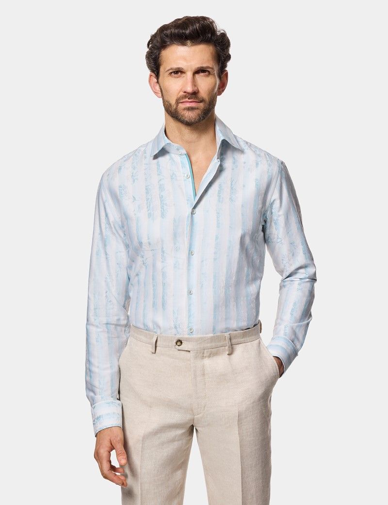 Slim Fit White & Light Blue Jacquard Stripe Curtis Shirt