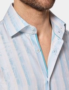 Slim Fit White & Light Blue Jacquard Stripe Curtis Shirt