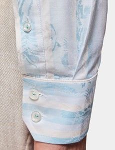 Slim Fit White & Light Blue Jacquard Stripe Curtis Shirt