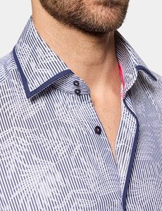 Slim Fit Navy & White Fine Stripe Jacquard Curtis Shirt