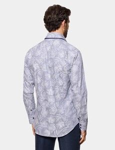 Slim Fit Navy & White Fine Stripe Jacquard Curtis Shirt