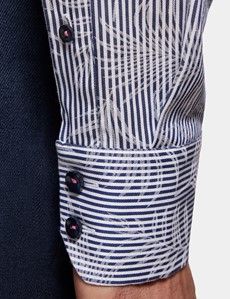 Slim Fit Navy & White Fine Stripe Jacquard Curtis Shirt