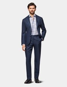 Slim Fit Navy & White Fine Stripe Jacquard Curtis Shirt